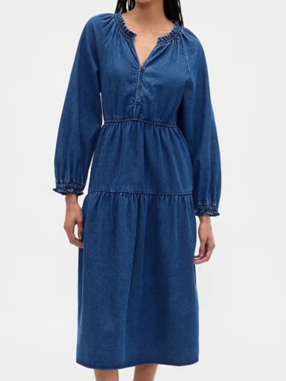 NWT - GAP Western Style Tiered Denim "Medium Wash" Midi Dress - Size M